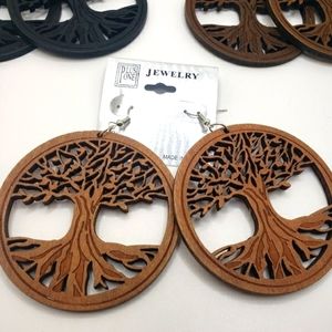 boho Tree of life wooden lightweight large drop earrings